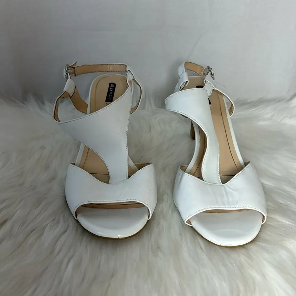 Alex‎ Marie Samara White Leather T-Strap Heels Sz 10